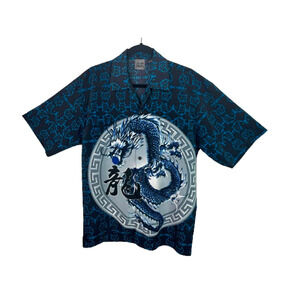 Authentic Shaolin Mens Size Medium Shirt Dragon Short Sleeve Button Front Y2K